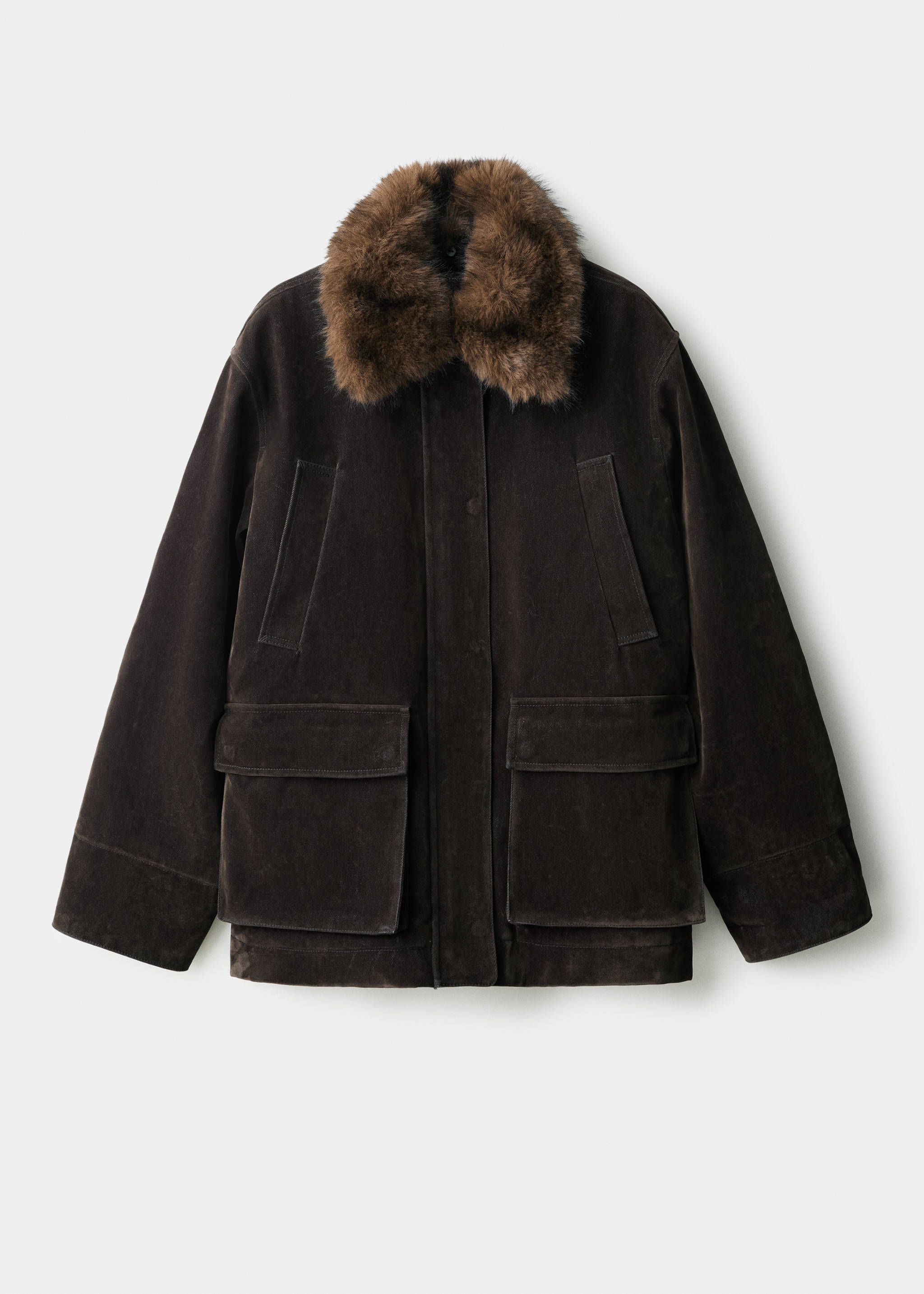 Velvet finish parka with faux-fur collar - Article without model