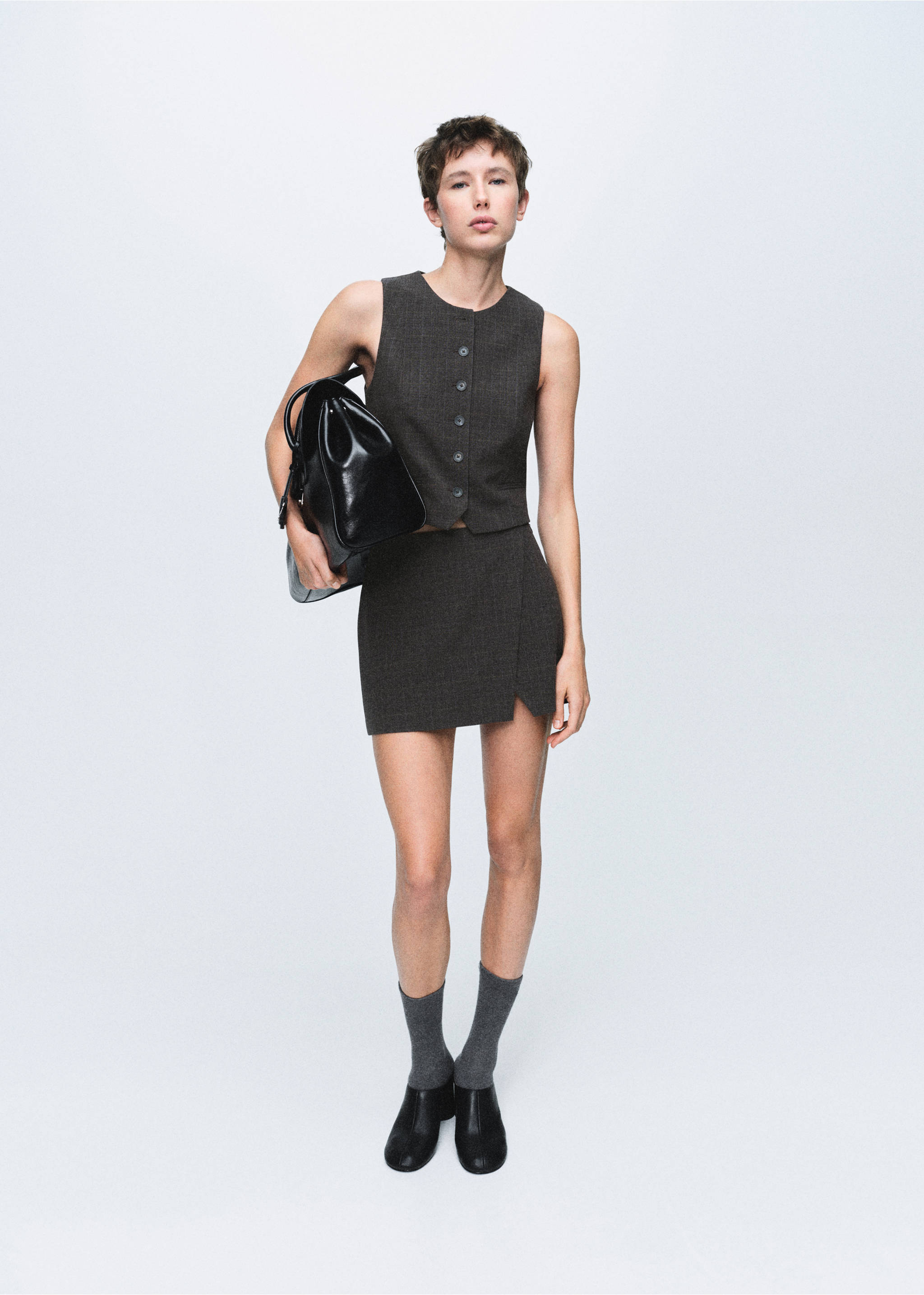 Клетчатая юбка с запáхом - Общий план, Коричневый. Ref: 17097811-00.