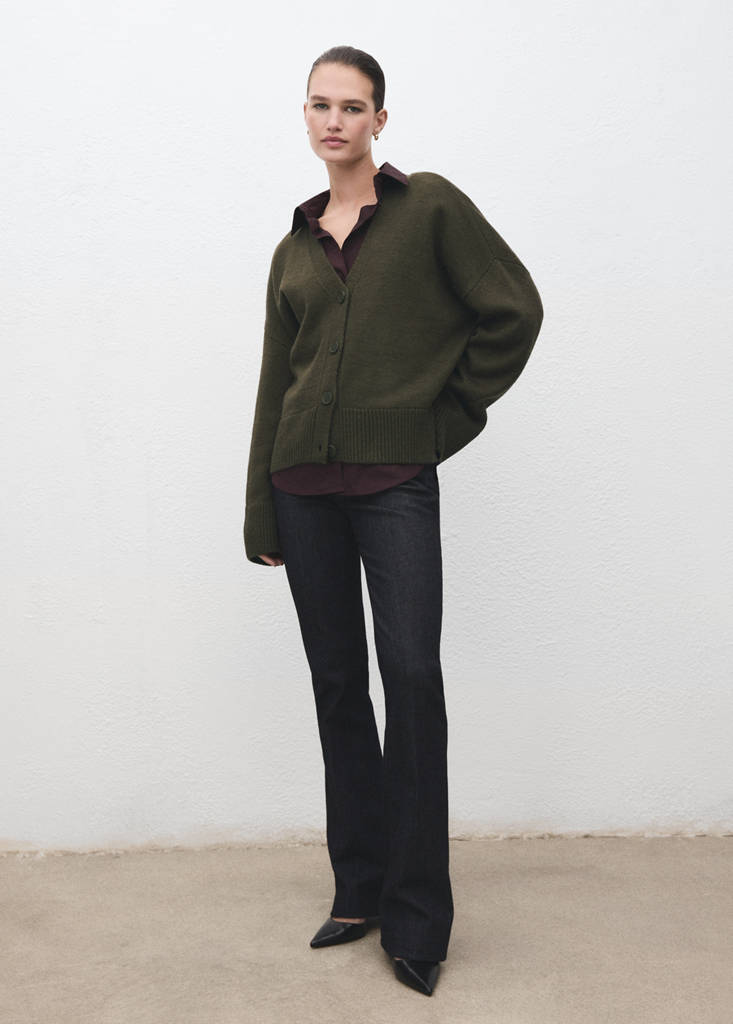 Oversized V-neck cardigan — Khaki