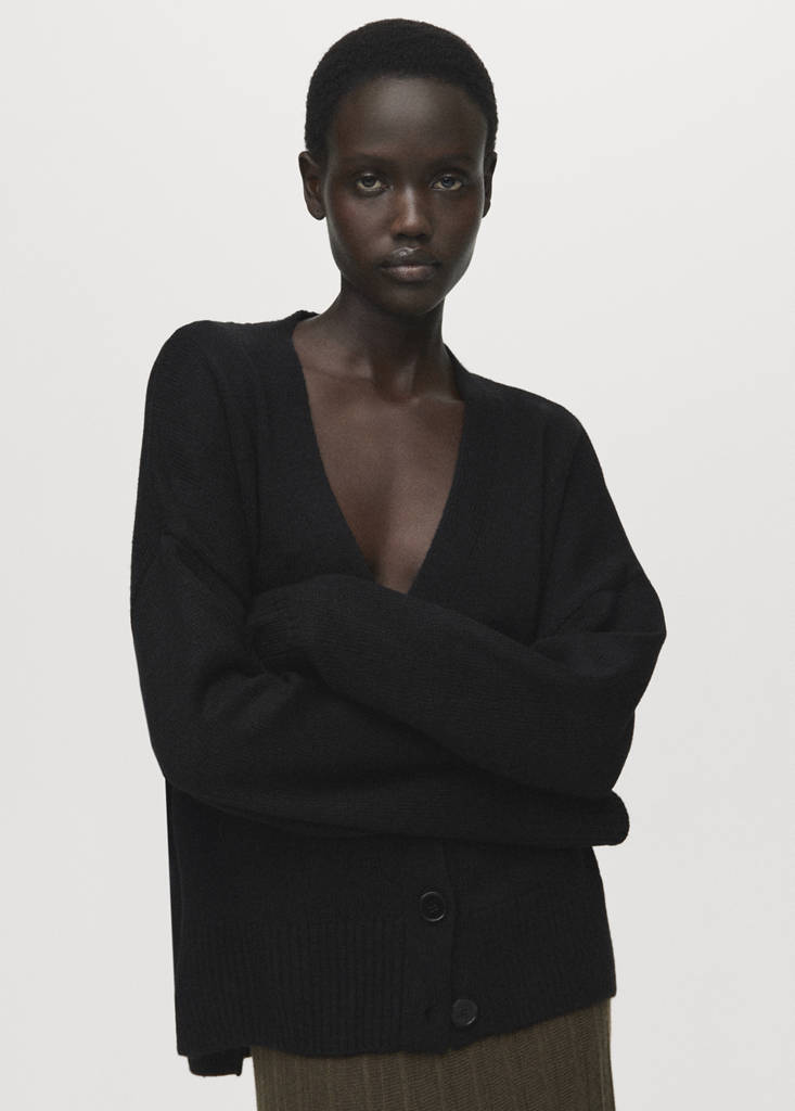 Oversized V-neck cardigan — Black