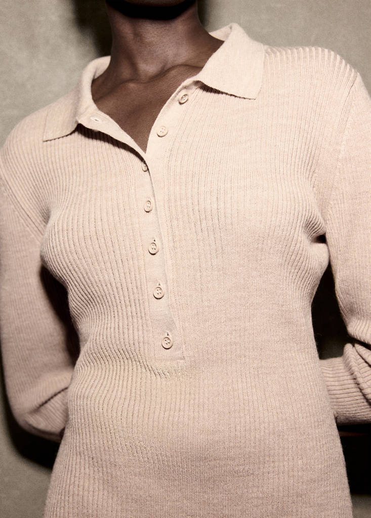 Ribbed knitted polo-neck playsuit — Medium Brown