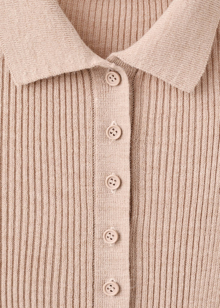 Ribbed knitted polo-neck playsuit — Medium Brown