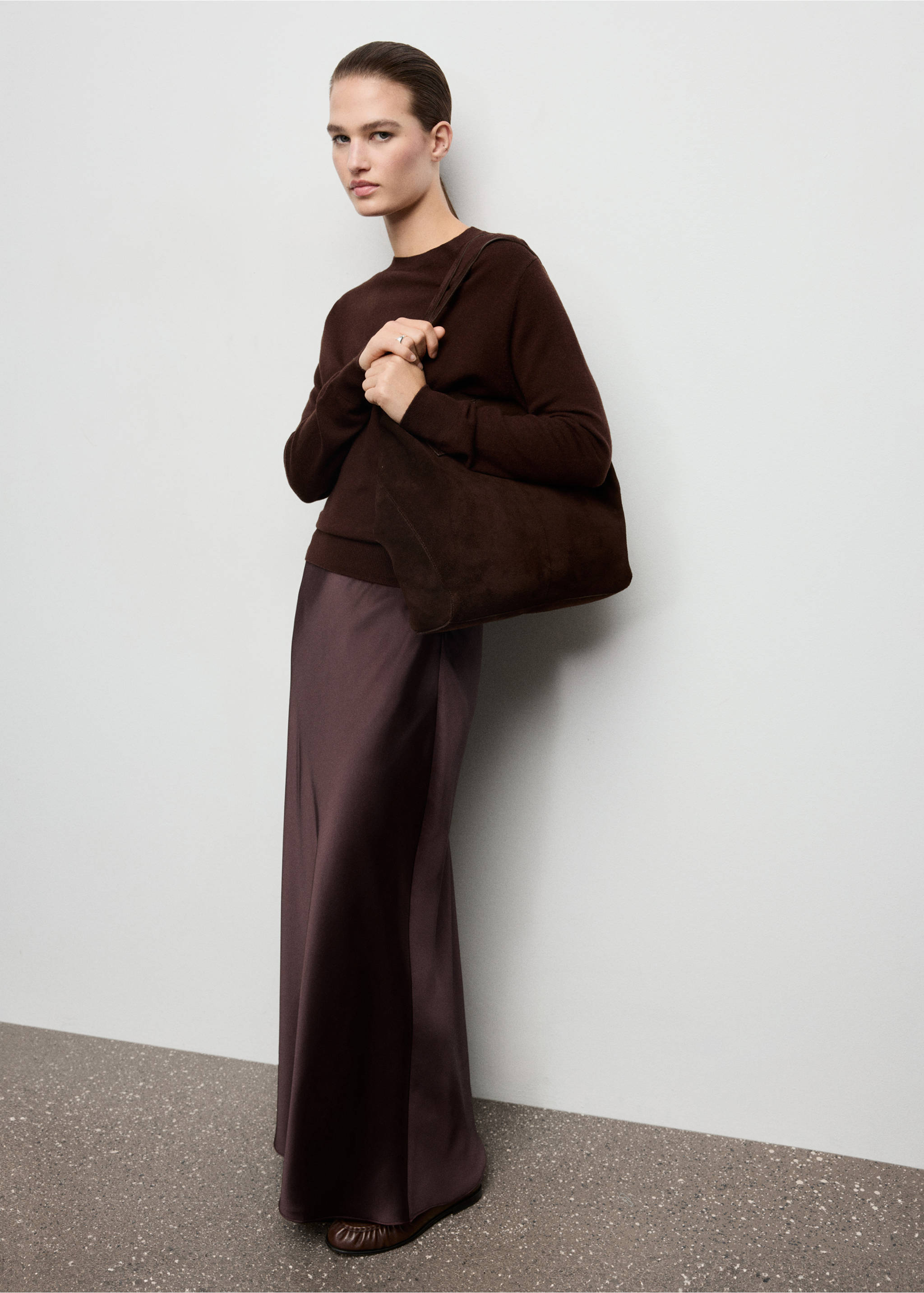 Satin long skirt - General plane, Plum. Ref: 17097817-00.