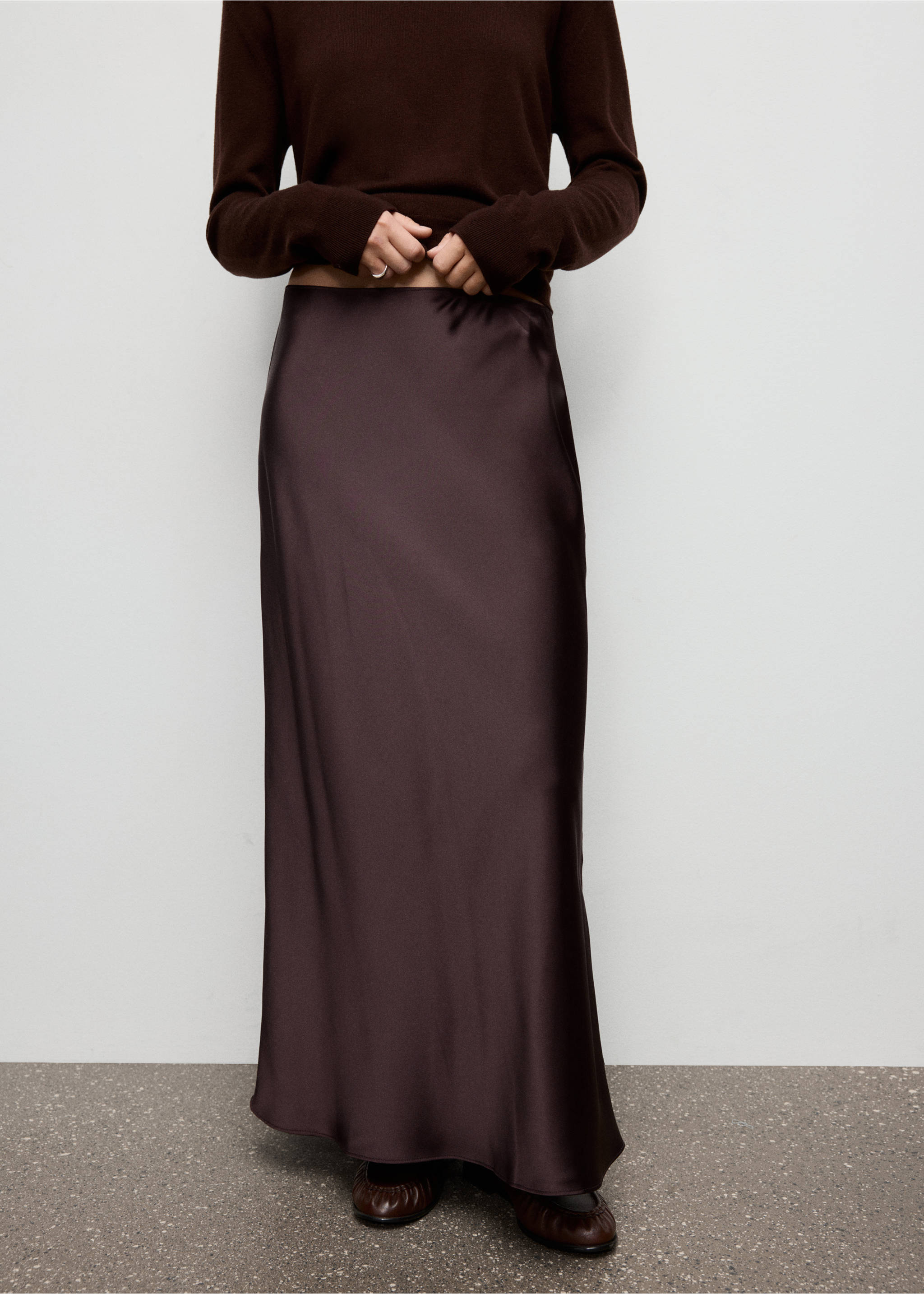 Satin long skirt - Medium plane, Plum. Ref: 17097817-00.