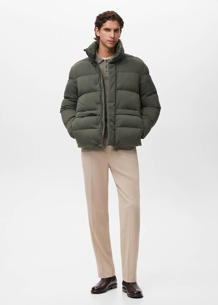 Short water-repellent puffer jacket — Dark Green