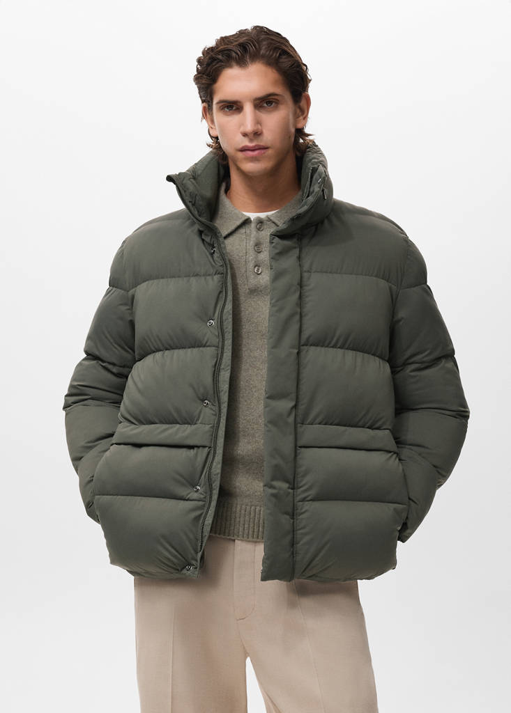 Short water-repellent puffer jacket — Dark Green