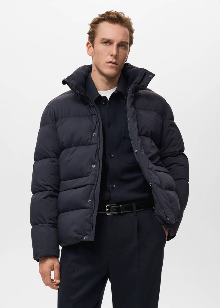 Short water-repellent puffer jacket — Navy