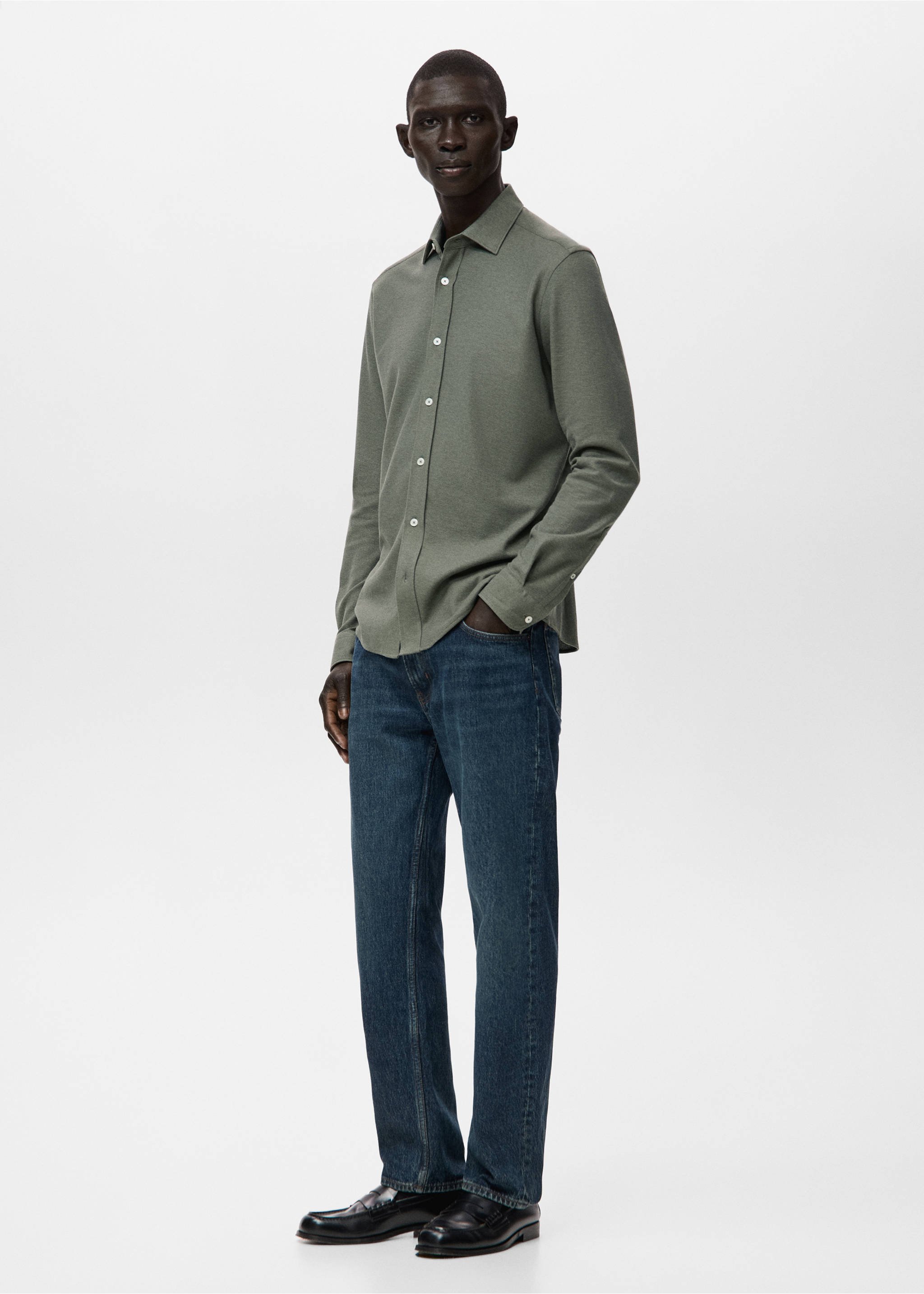 Рубашка приталенного кроя из 100% хлопка - Деталь изделия 2, Зеленый. Ref: 17097885-00.