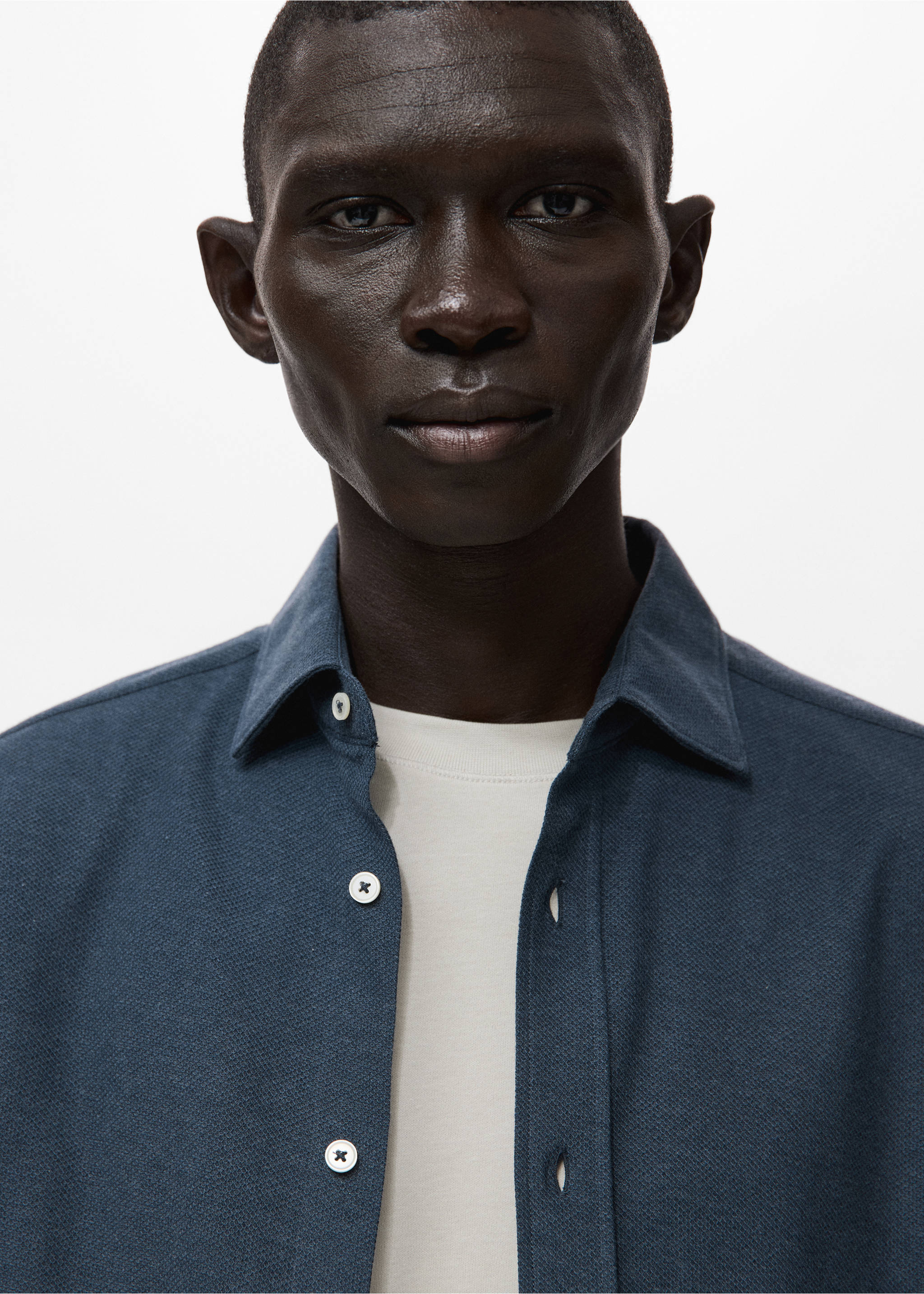 Рубашка приталенного кроя из 100% хлопка - Деталь изделия 1, Синий. Ref: 17097885-00.