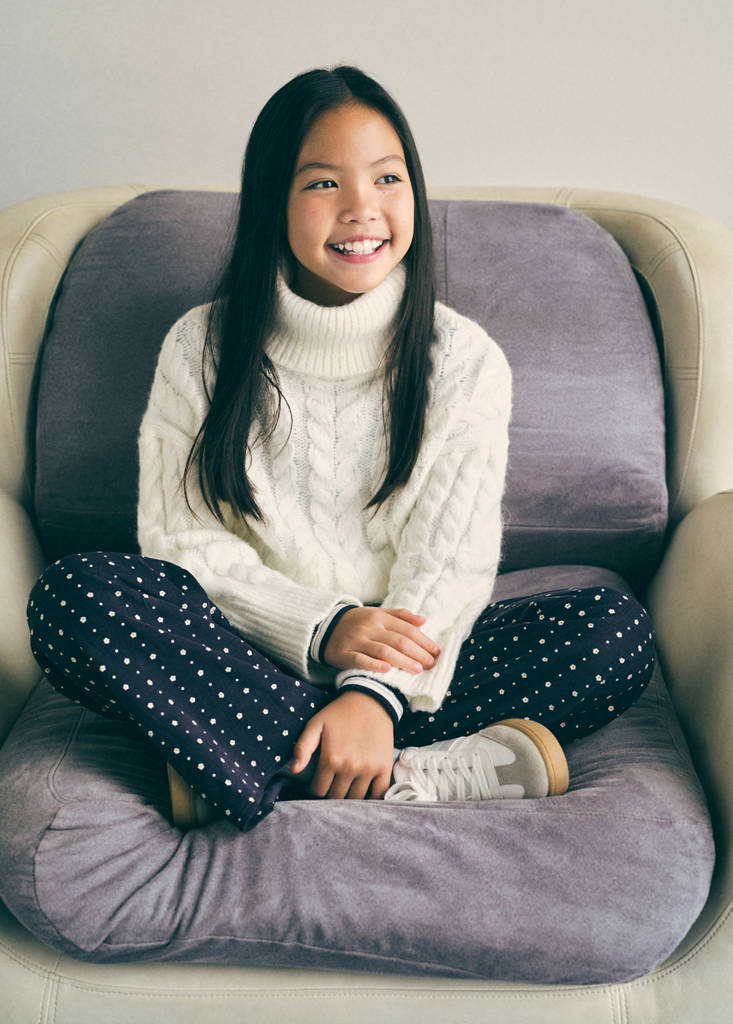 Floral micro-corduroy trousers — Navy