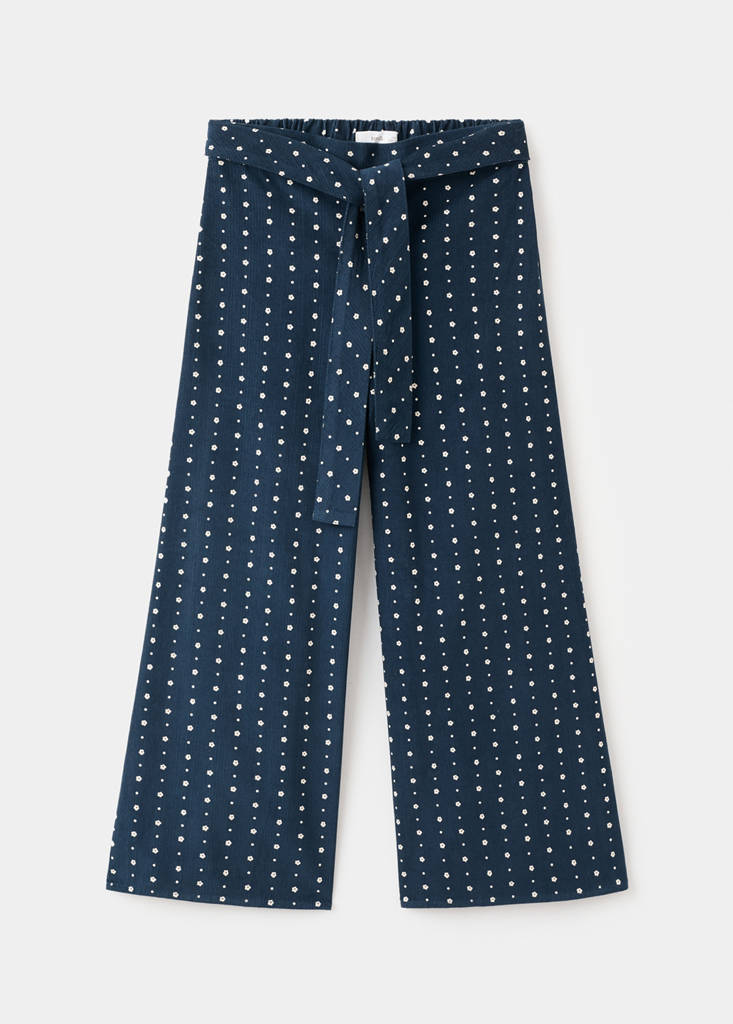 Floral micro-corduroy trousers — Navy