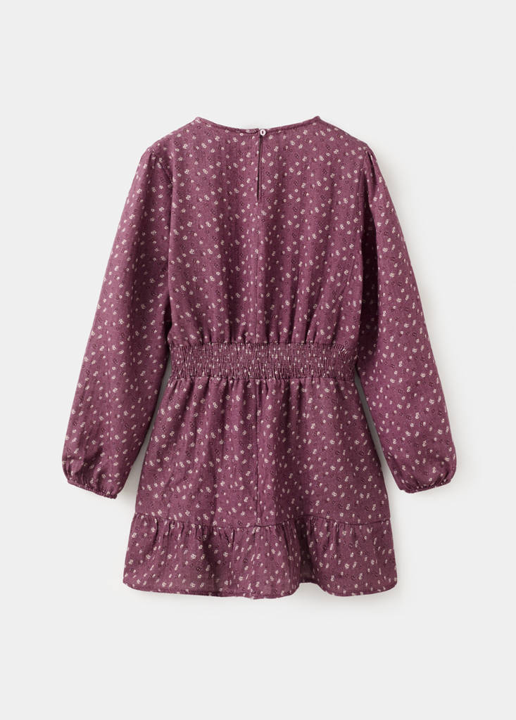 Ruched floral dress — Maroon