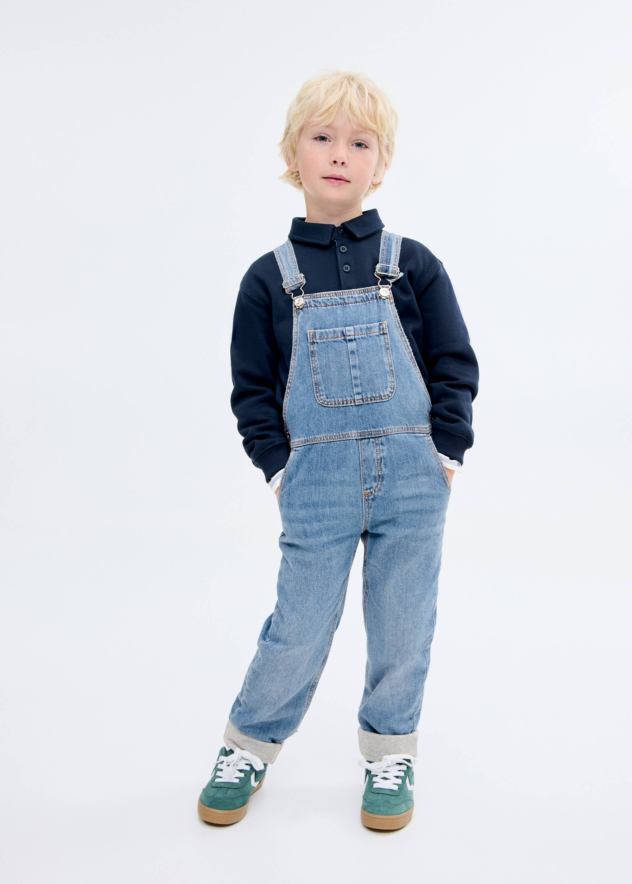 Cotton-lined denim dungarees - General plane