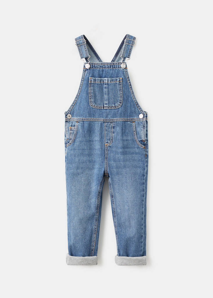 Cotton-lined denim dungarees - thumbnail 3