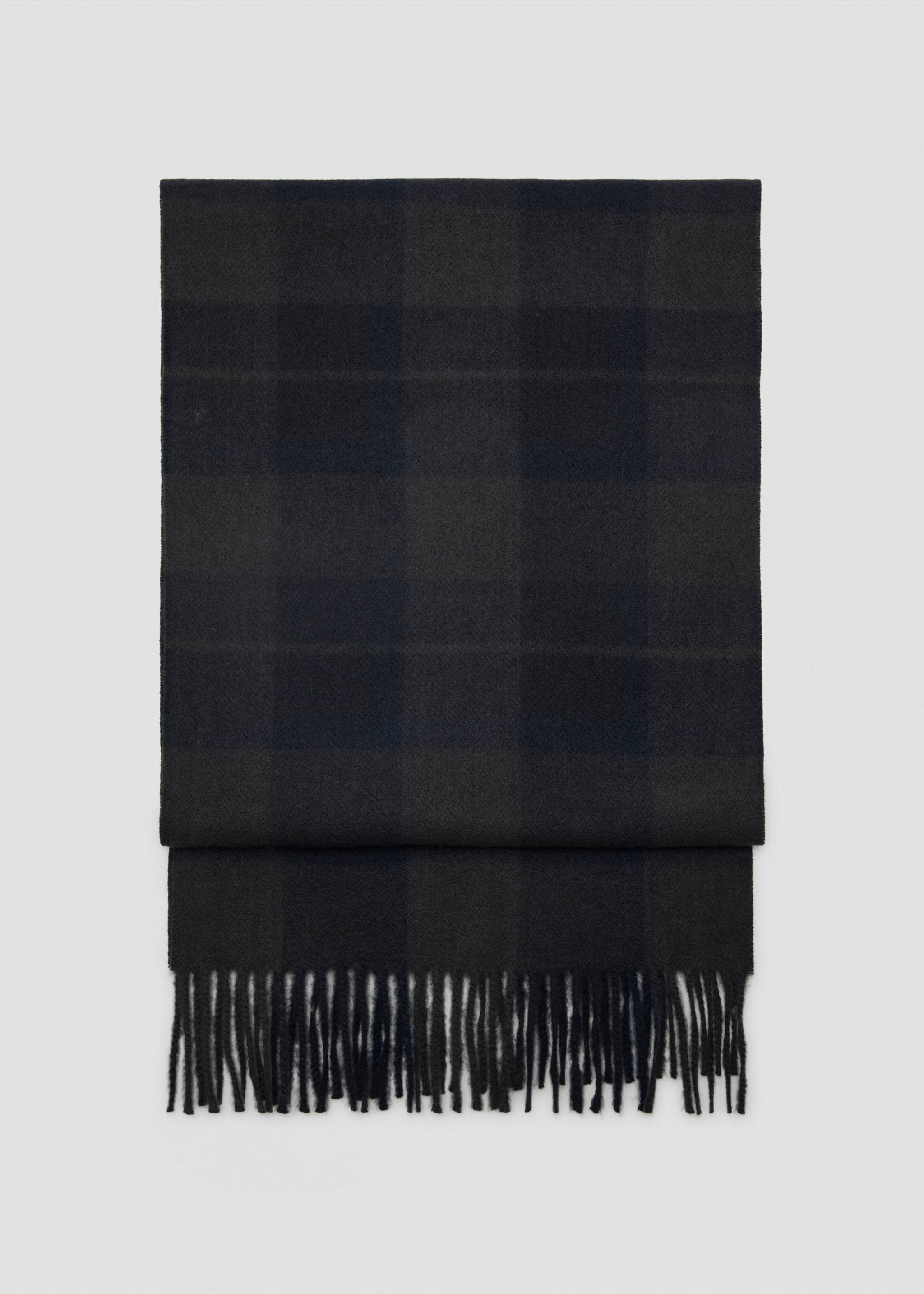 Check fringed scarf - Article without model, Grey. Ref: 17097894-00.