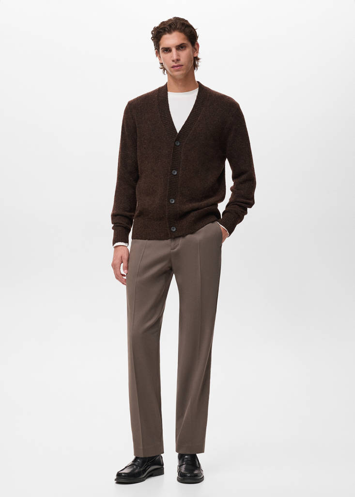 Knitted wool blend cardigan — Brown