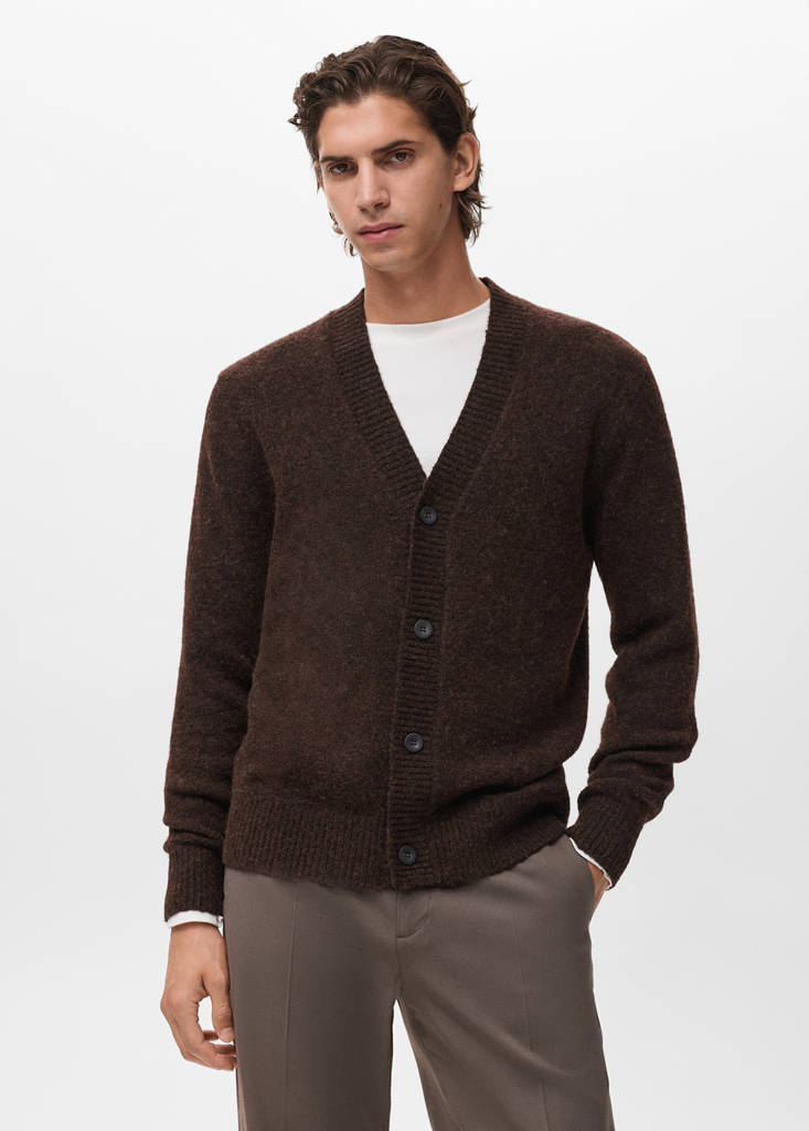 Knitted wool blend cardigan — Brown