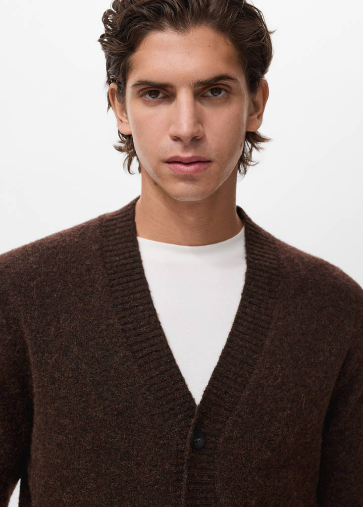 Knitted wool blend cardigan — Brown