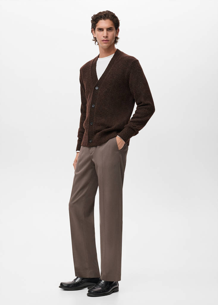 Knitted wool blend cardigan — Brown
