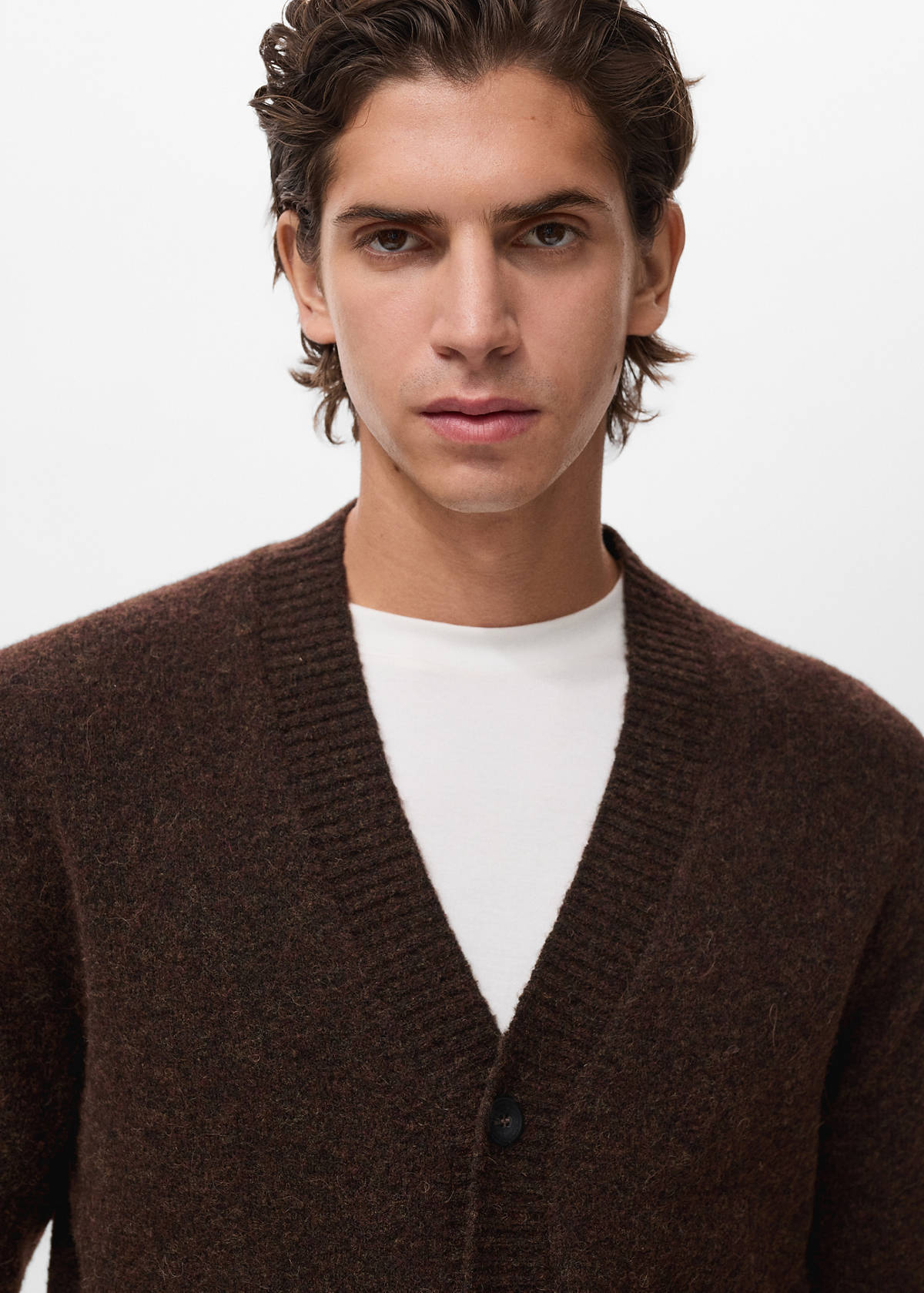Knitted wool blend cardigan — Brown