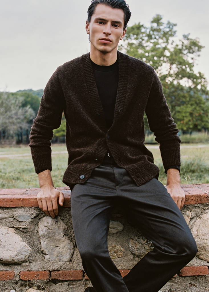 Knitted wool blend cardigan — Brown