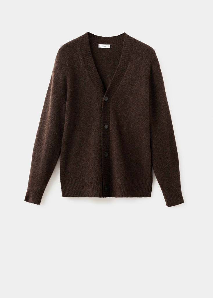 Knitted wool blend cardigan — Brown