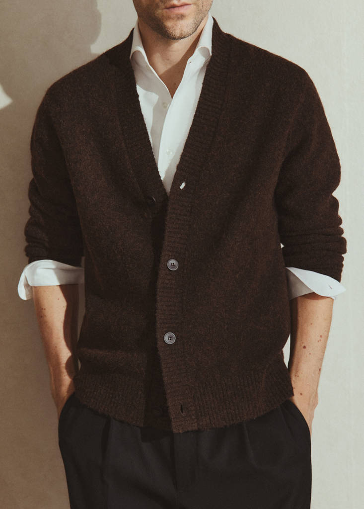 Knitted wool blend cardigan — Brown