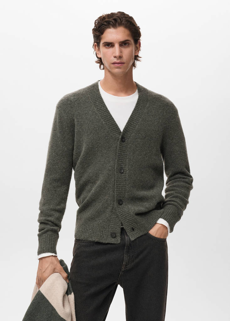 Knitted wool blend cardigan — Dark Green