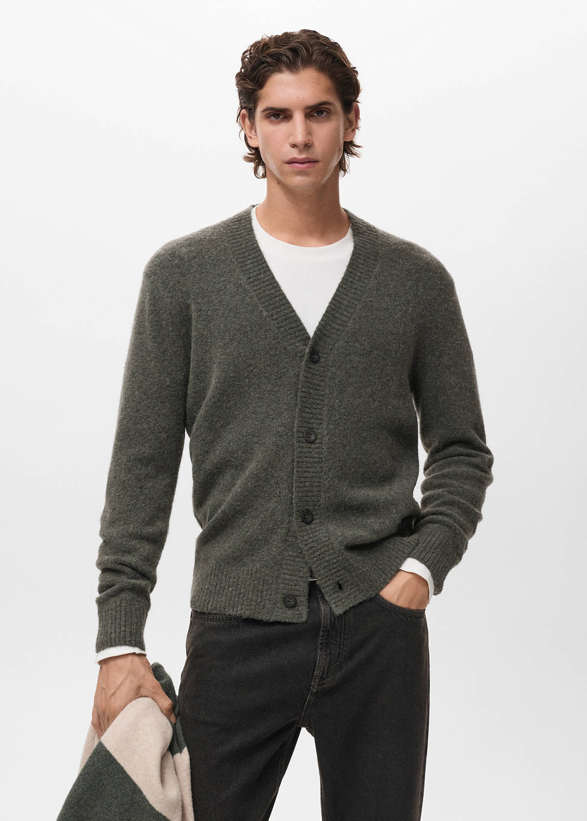 Knitted wool blend cardigan — Dark Green