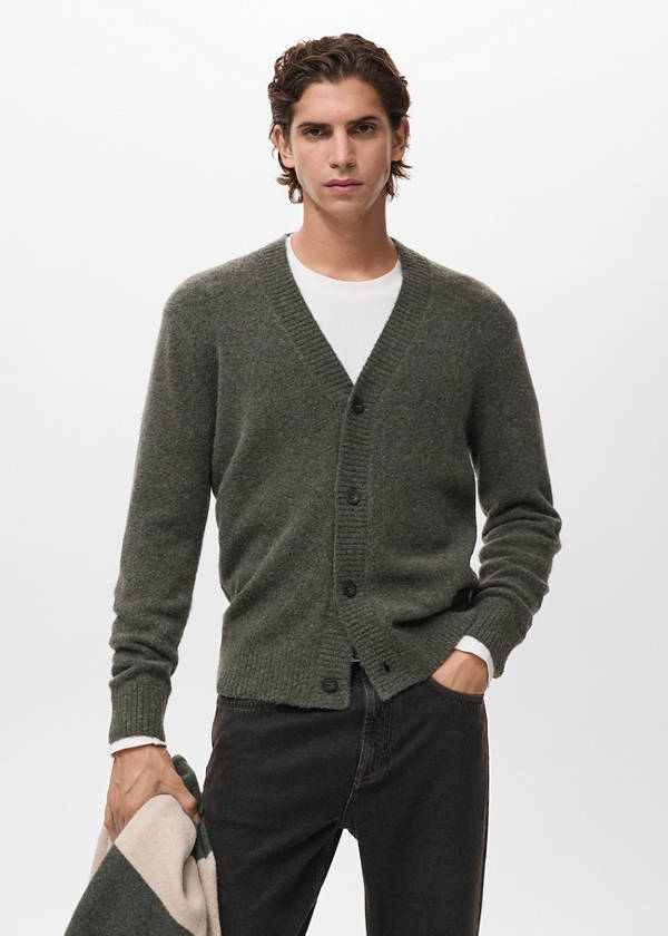 Knitted wool blend cardigan — Dark Green