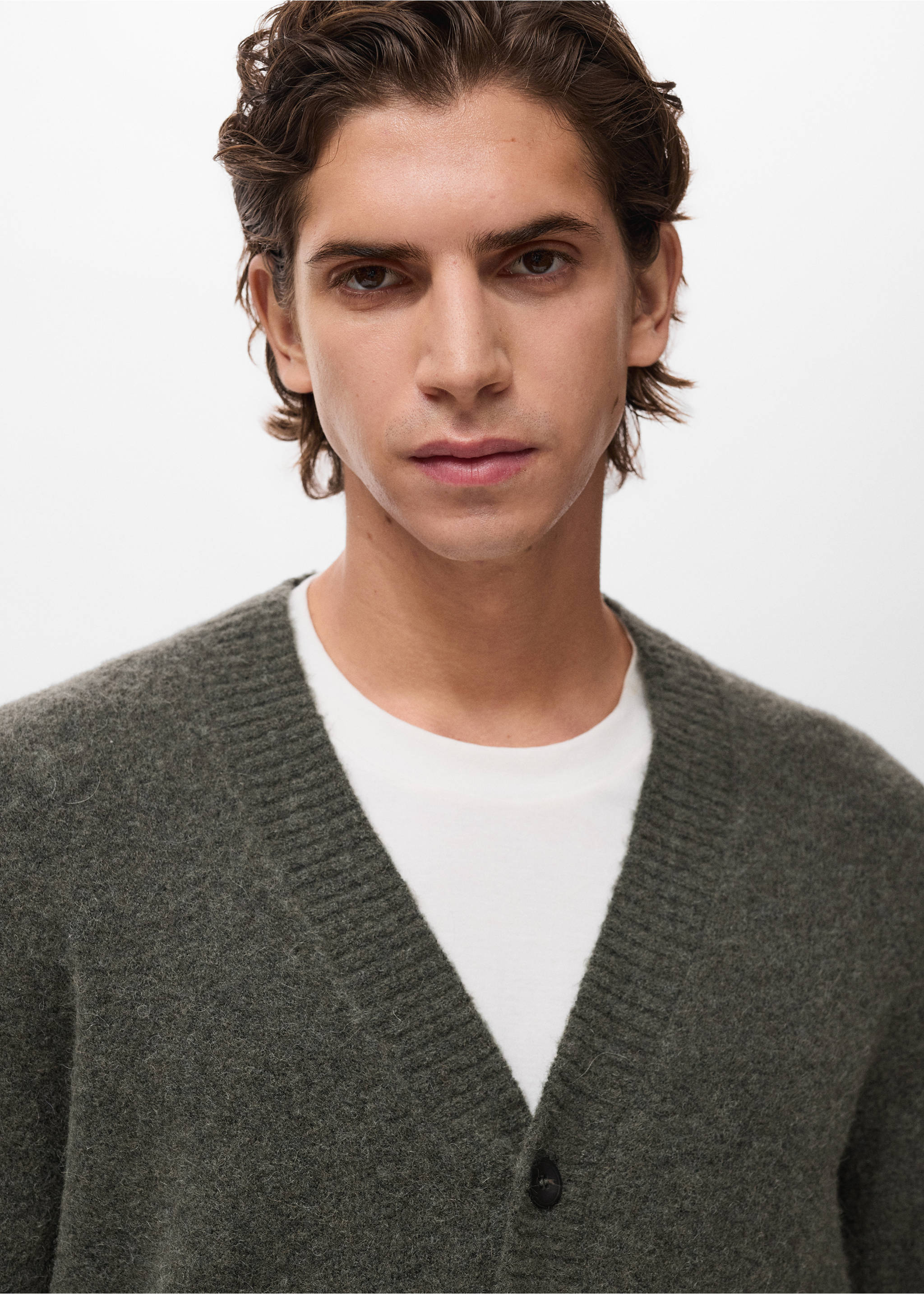 Cárdigan punto mezcla lana - Detalle del artículo 1, Verde oscuro. Ref: 17097895-00.