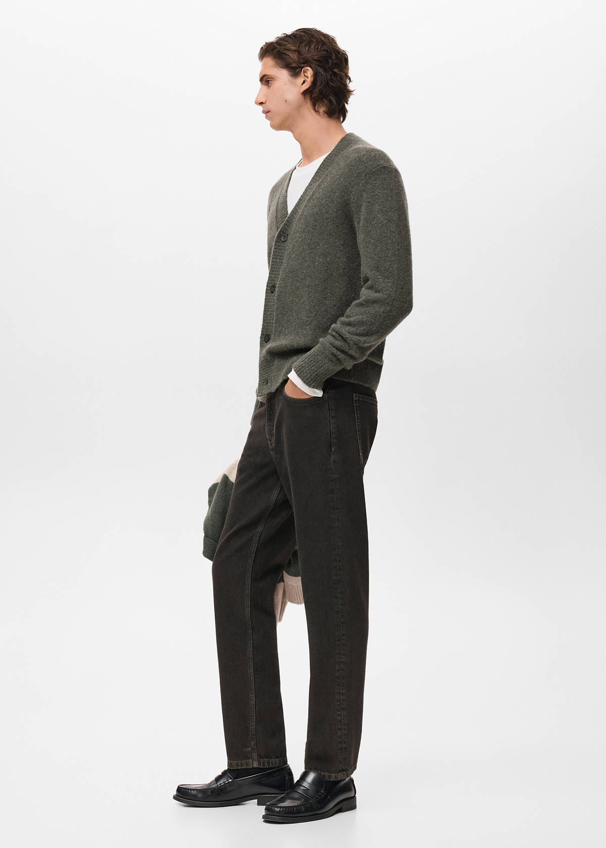 Knitted wool blend cardigan — Dark Green