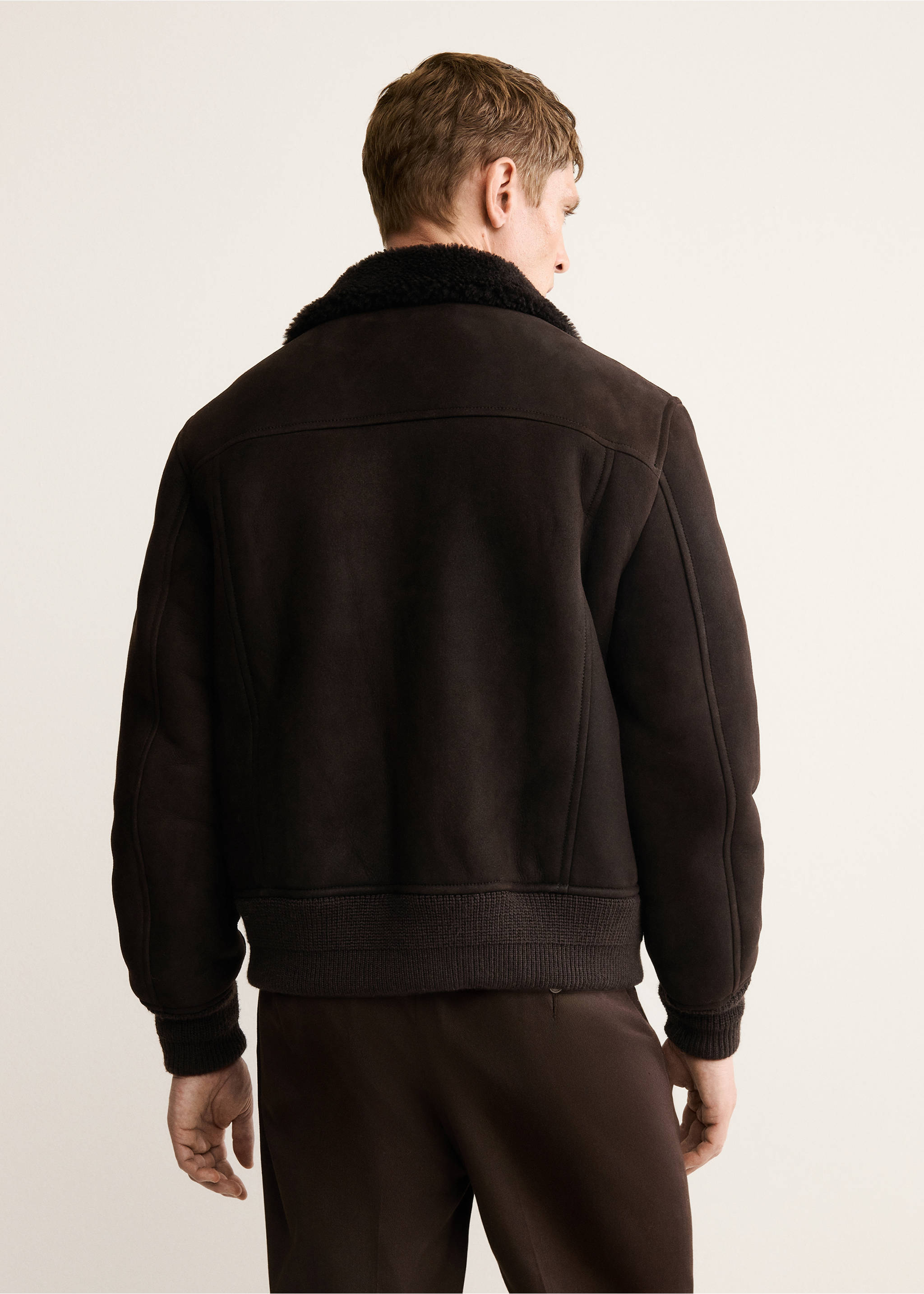 100% suede shearling bomber jacket - Reverse of the article, Brown. Ref: 17097897-00.