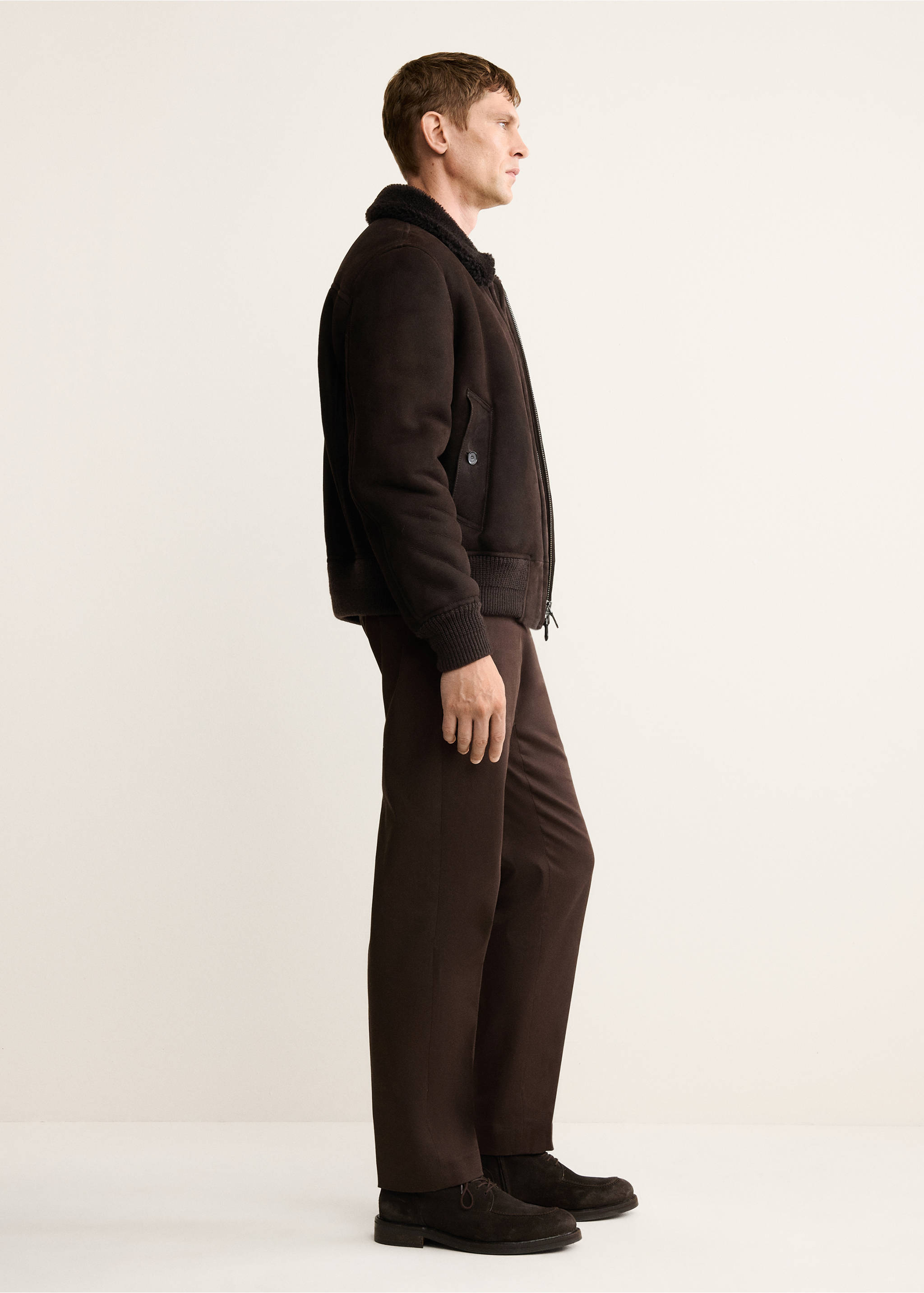 100% suede shearling bomber jacket - Details of the article 2, Brown. Ref: 17097897-00.