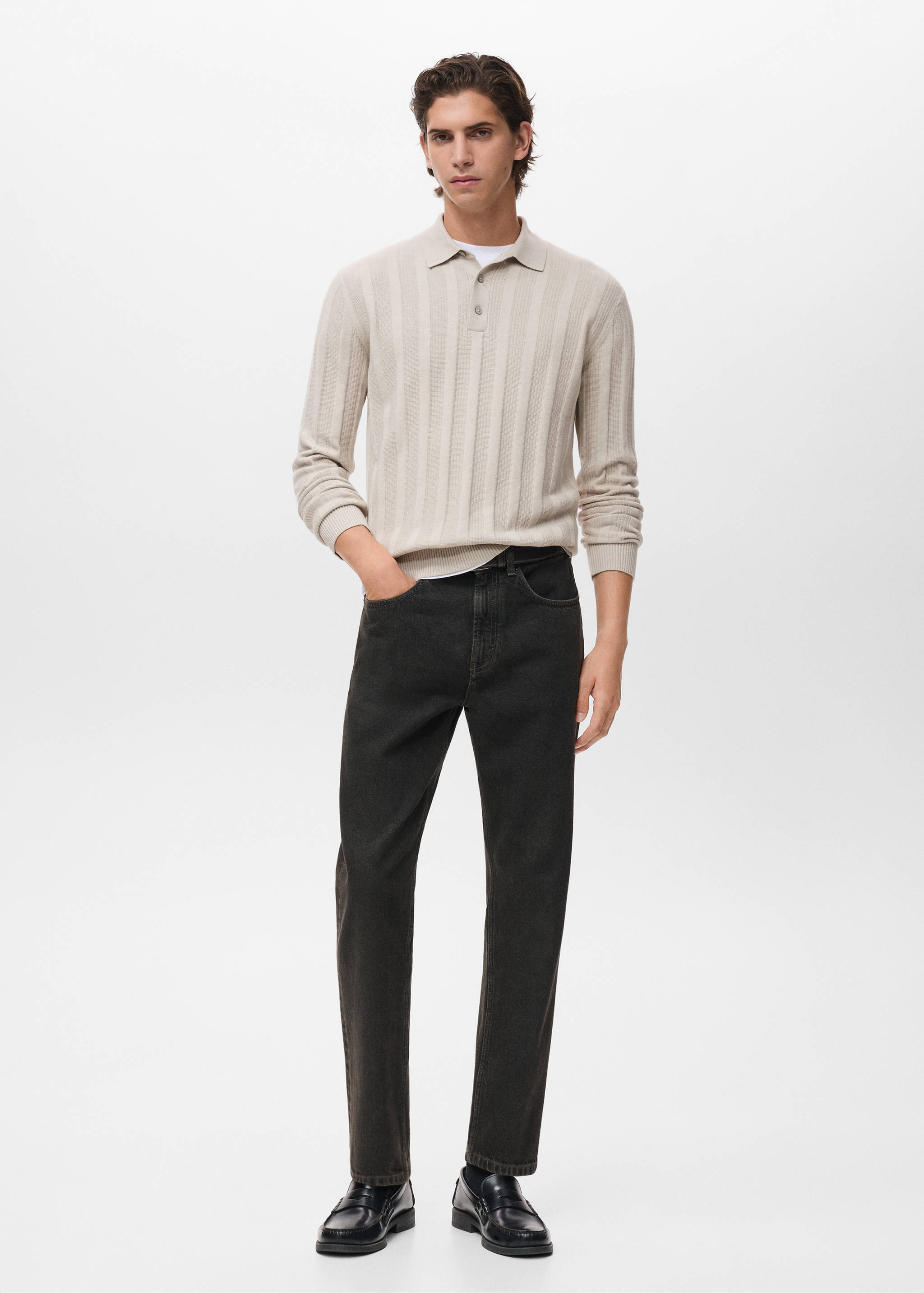 Ribbed knitted polo sweater - General plane