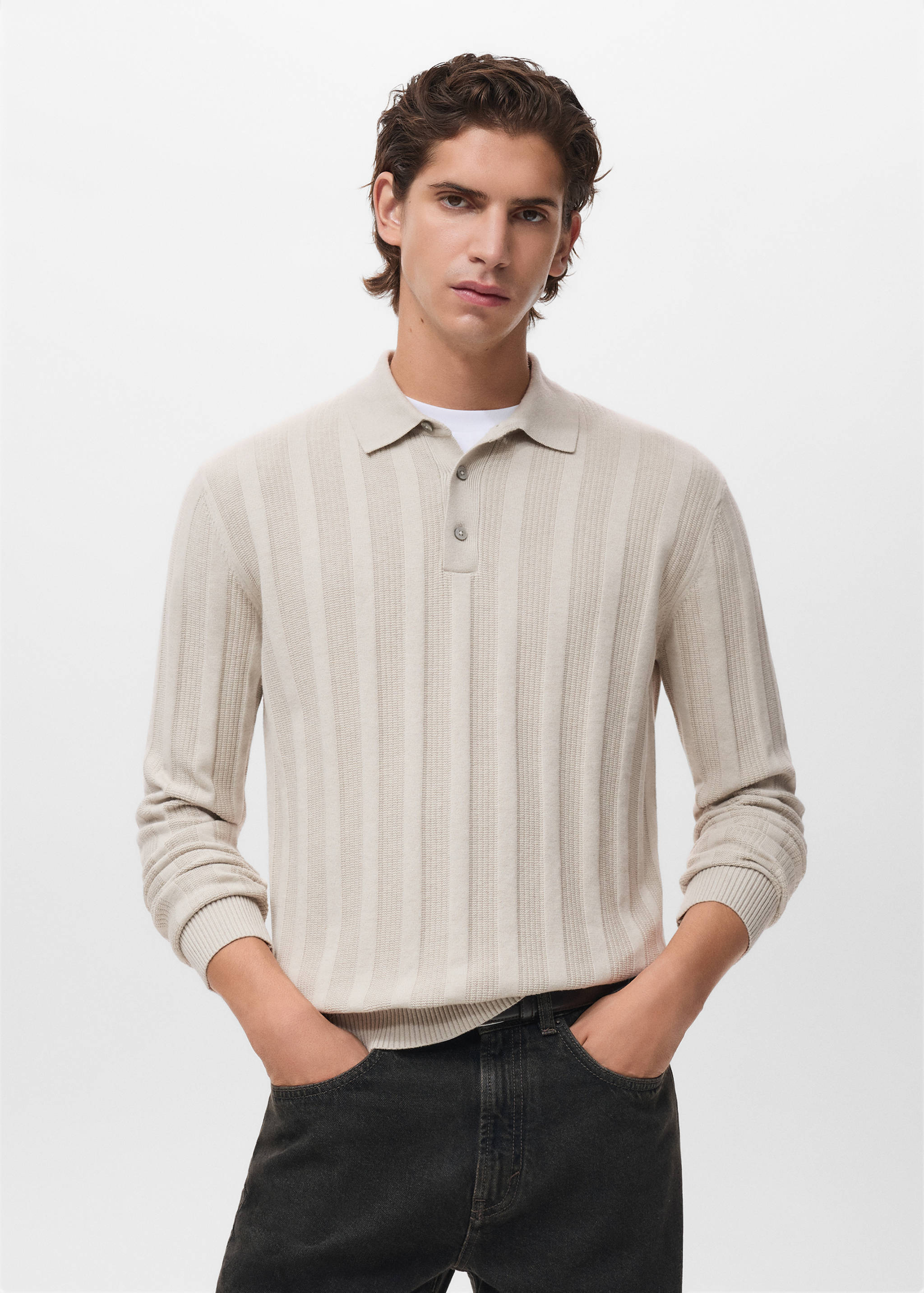 Ribbed knitted polo sweater - Medium plane
