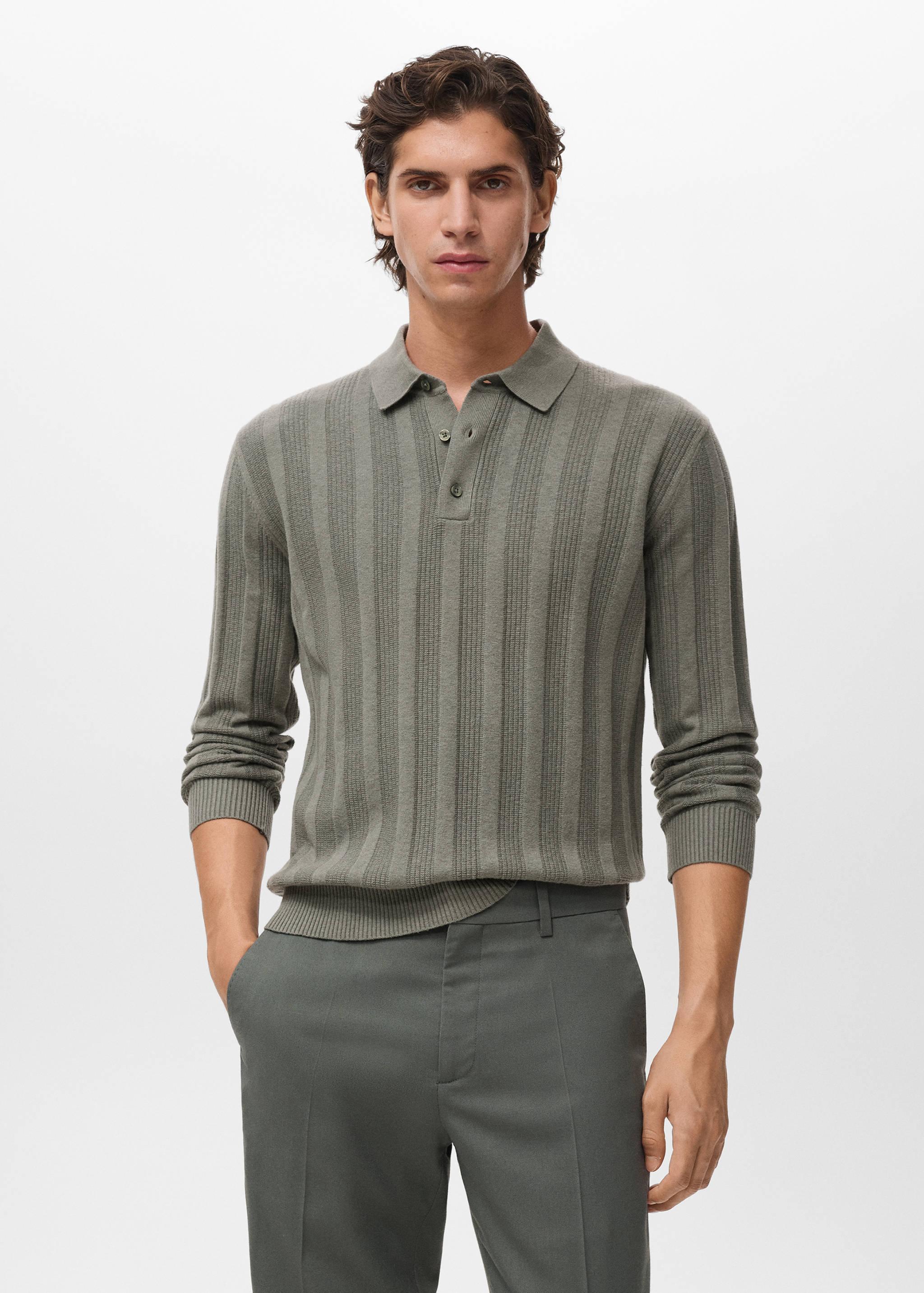 Ribbed knitted polo sweater - Medium plane