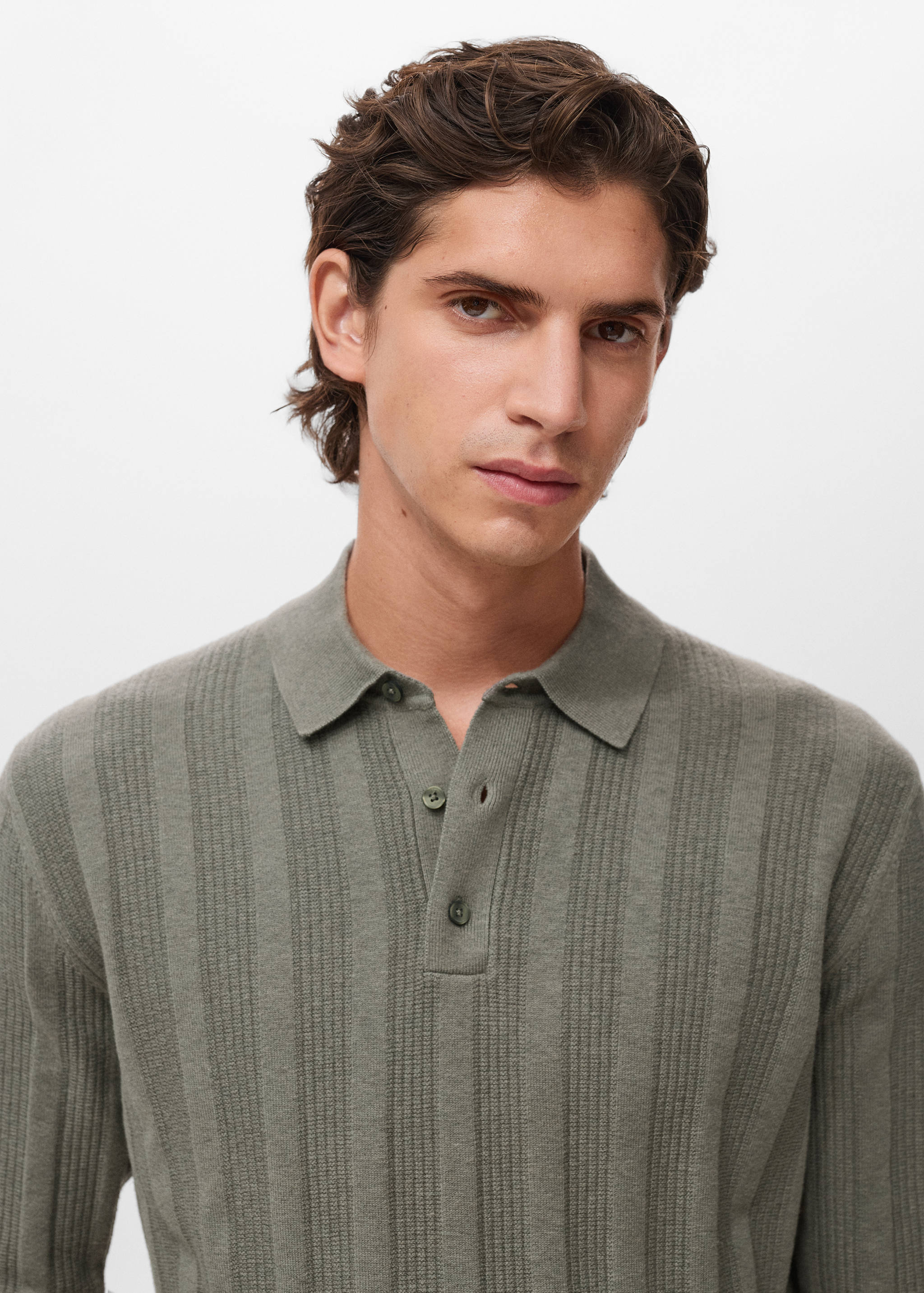 Ribbed knitted polo sweater - Details of the article 1