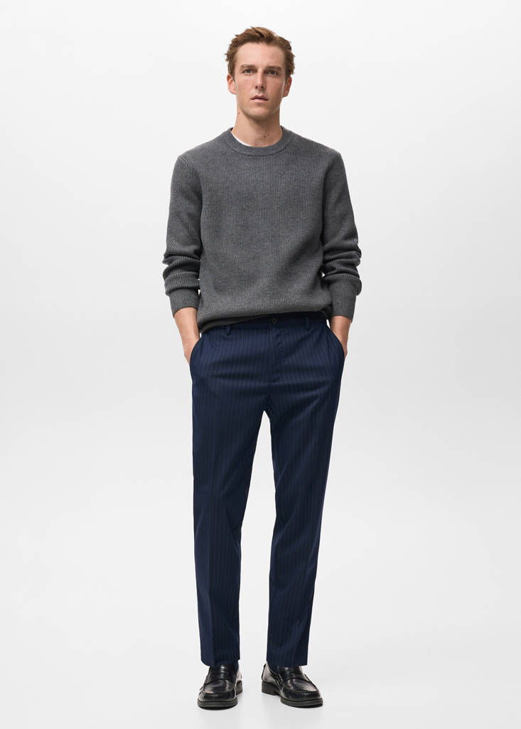 Striped slim-fit trousers — Night Blue