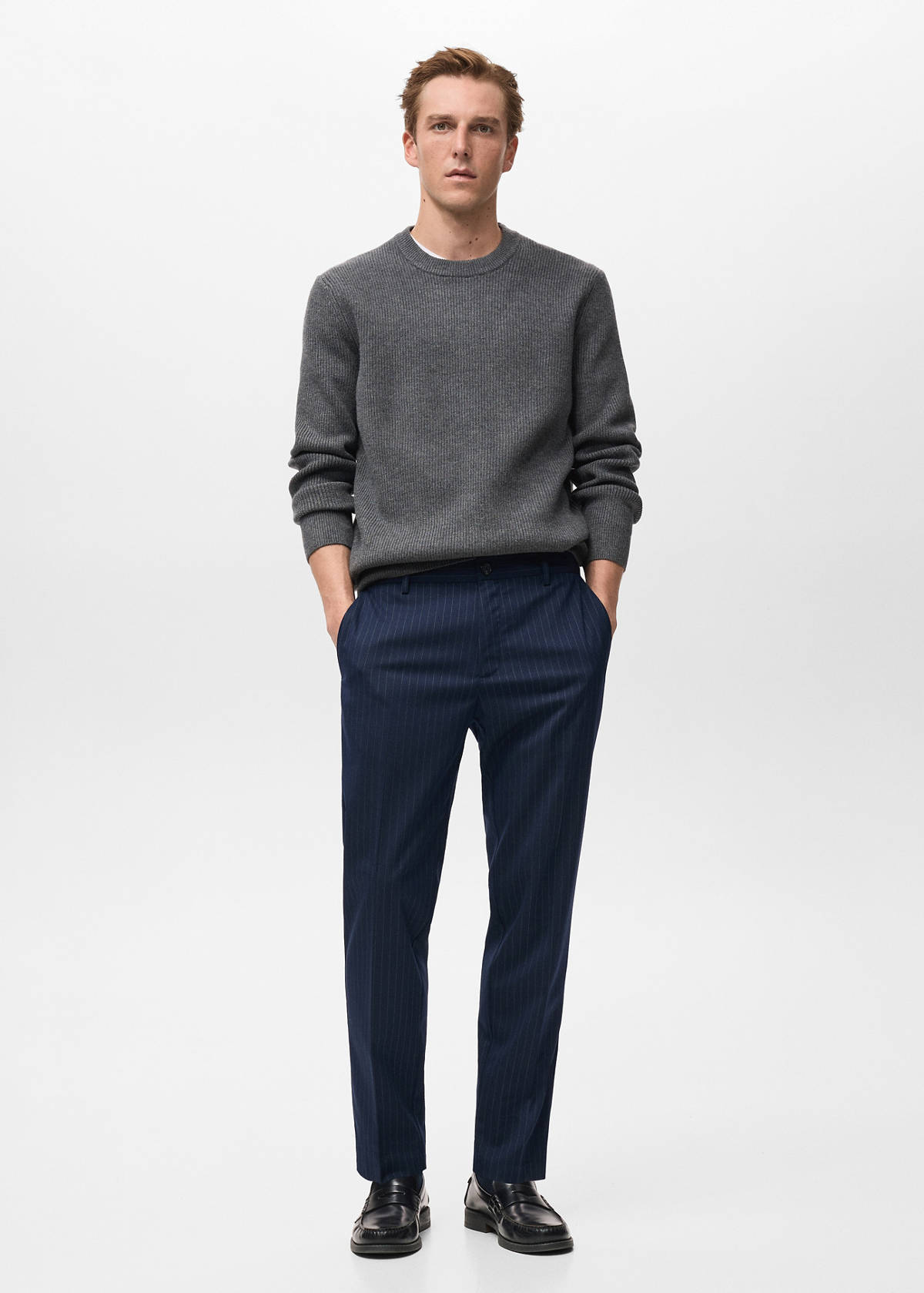 Striped slim-fit trousers — Night Blue