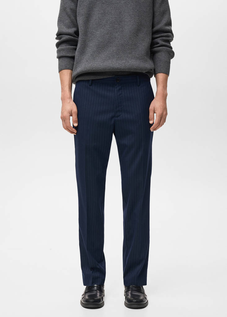 Striped slim-fit trousers — Night Blue