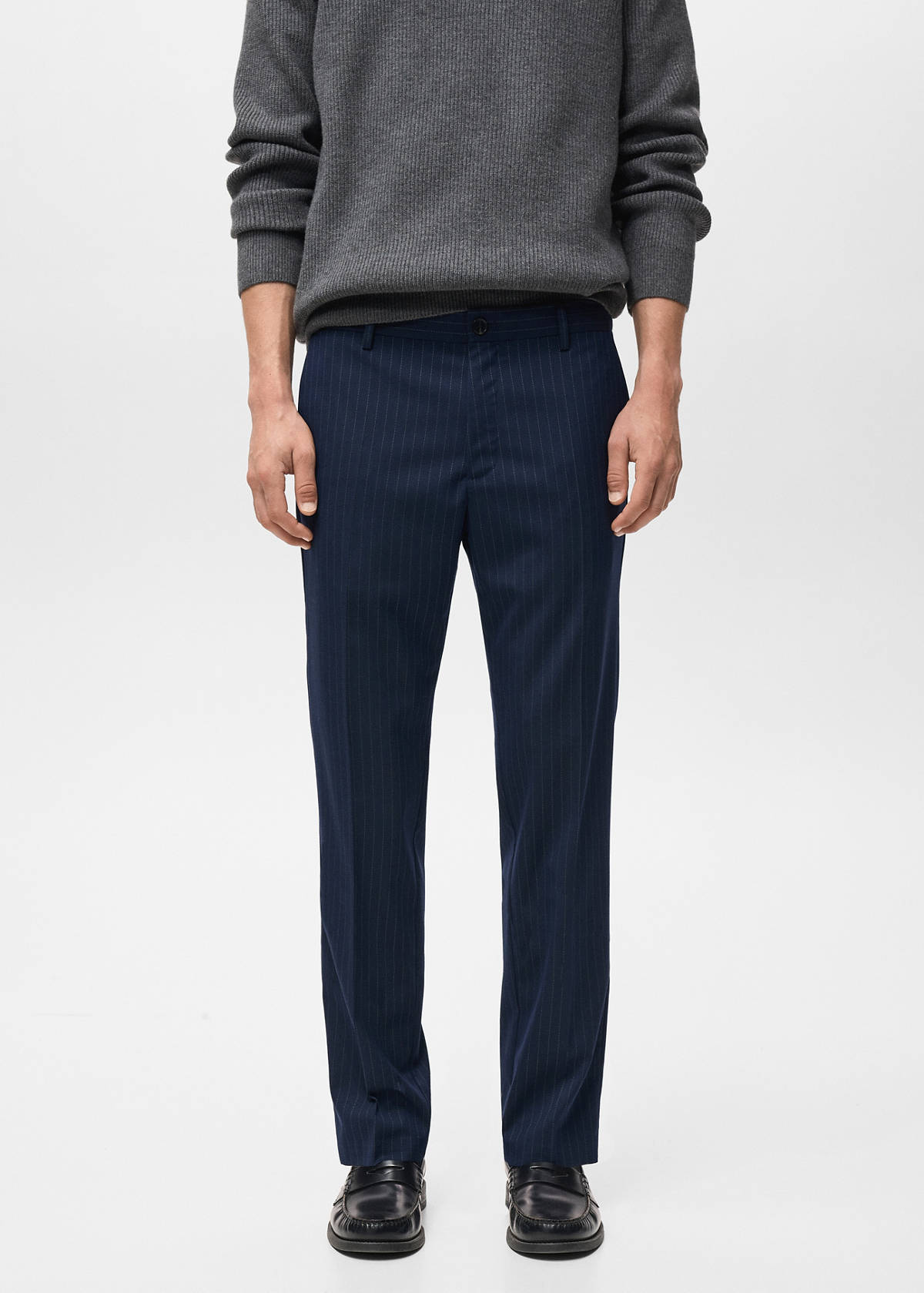 Striped slim-fit trousers — Night Blue