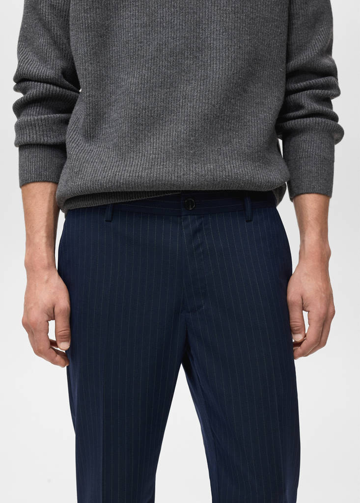 Striped slim-fit trousers — Night Blue