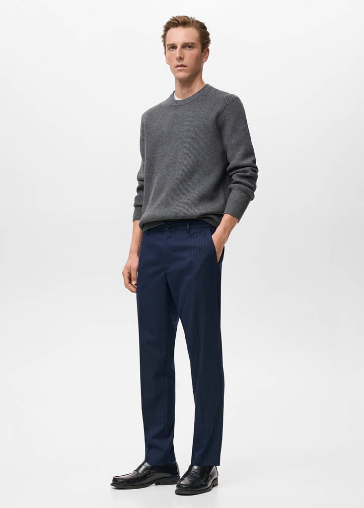Striped slim-fit trousers — Night Blue