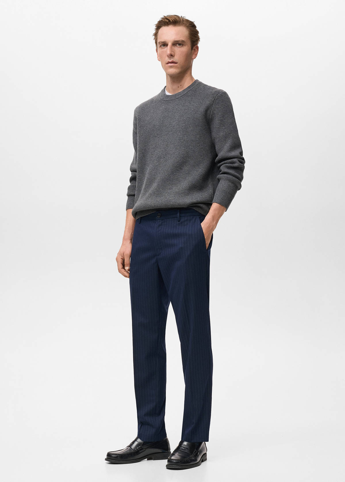 Striped slim-fit trousers — Night Blue