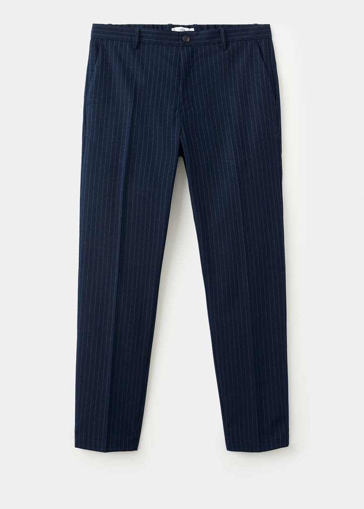 Striped slim-fit trousers — Night Blue