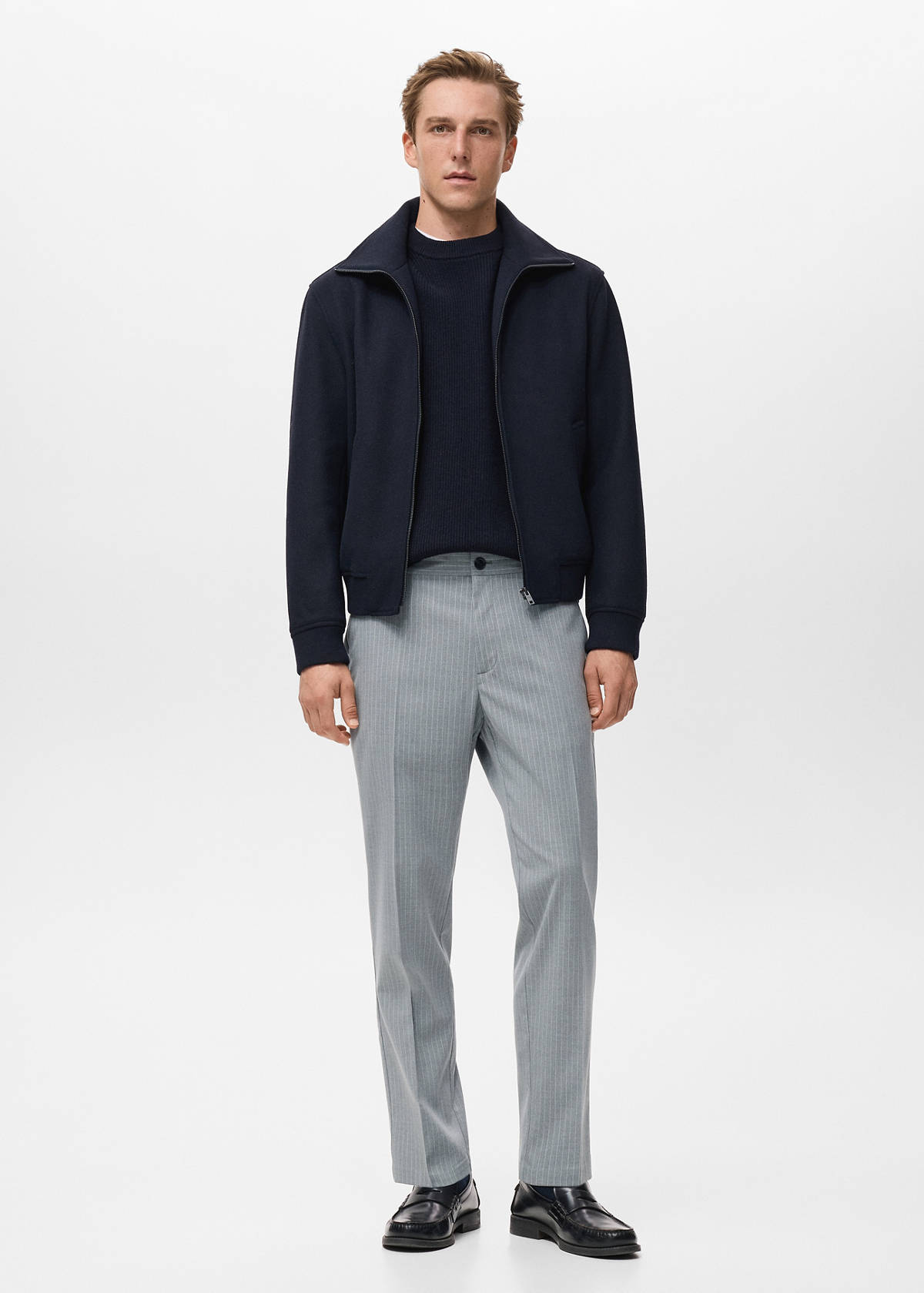 Striped slim-fit trousers — Grey