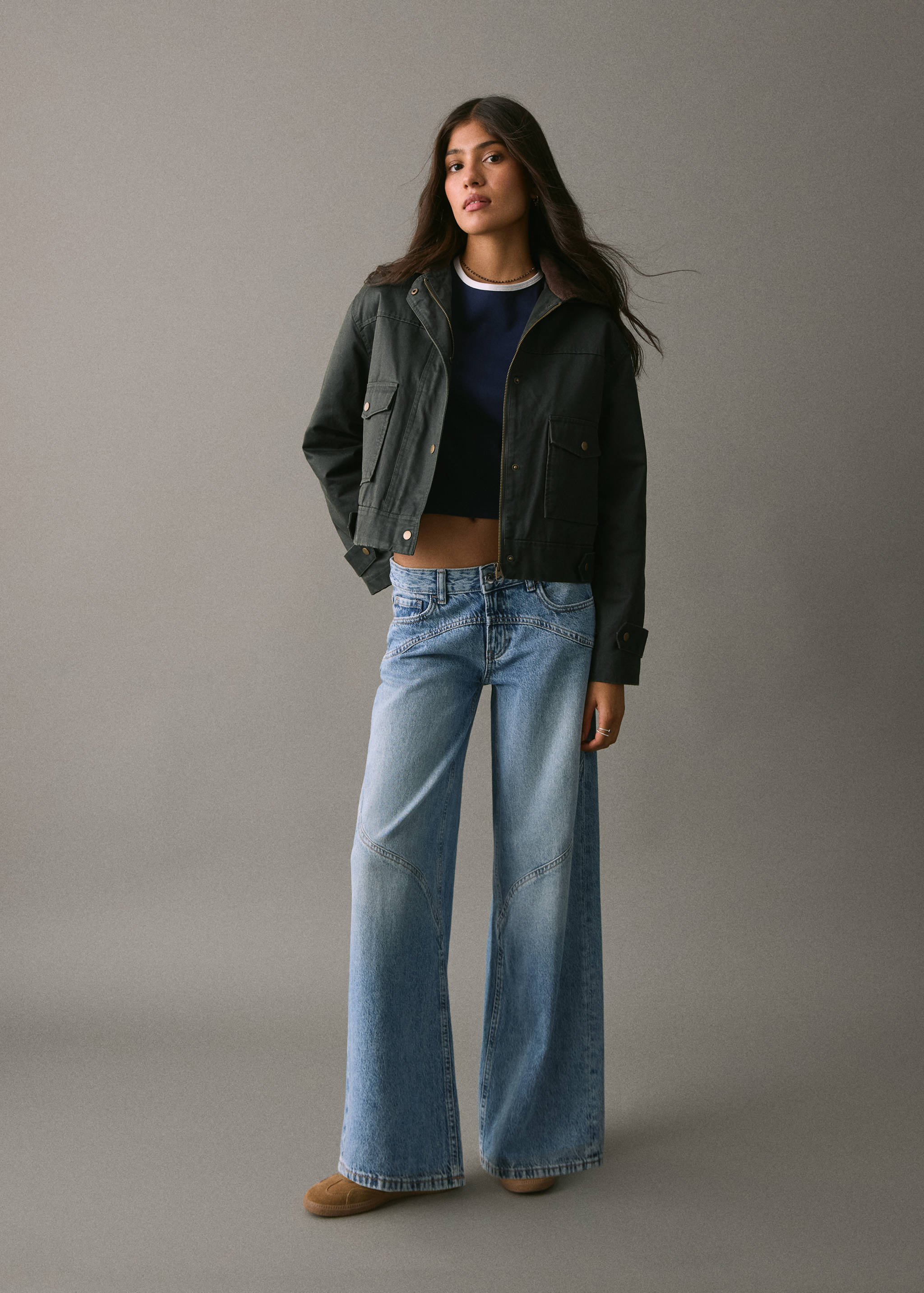 Wide leg jeans with seam detail - General plane