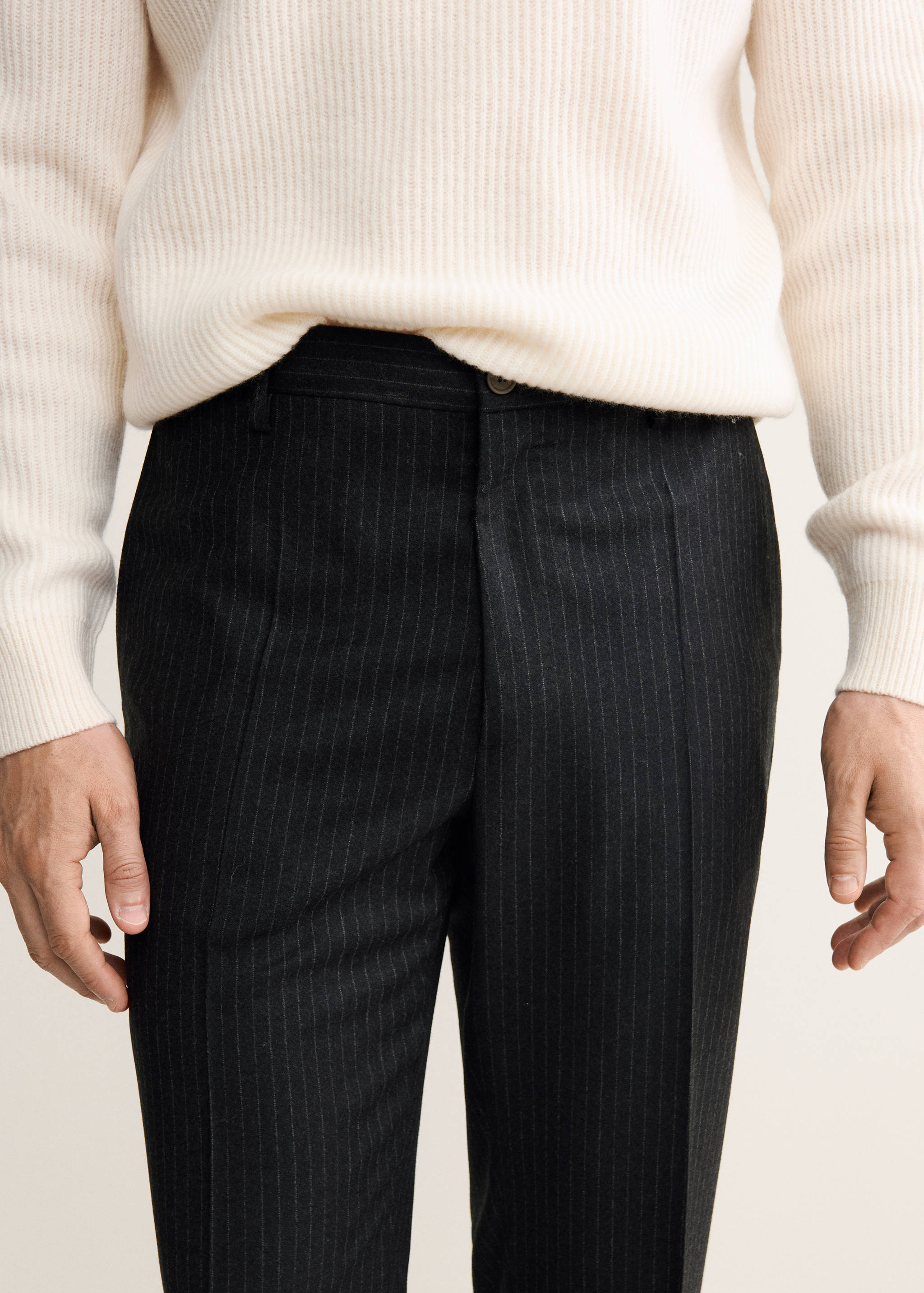 100% virgin wool regular-fit pinstripe trousers - Details of the article 1