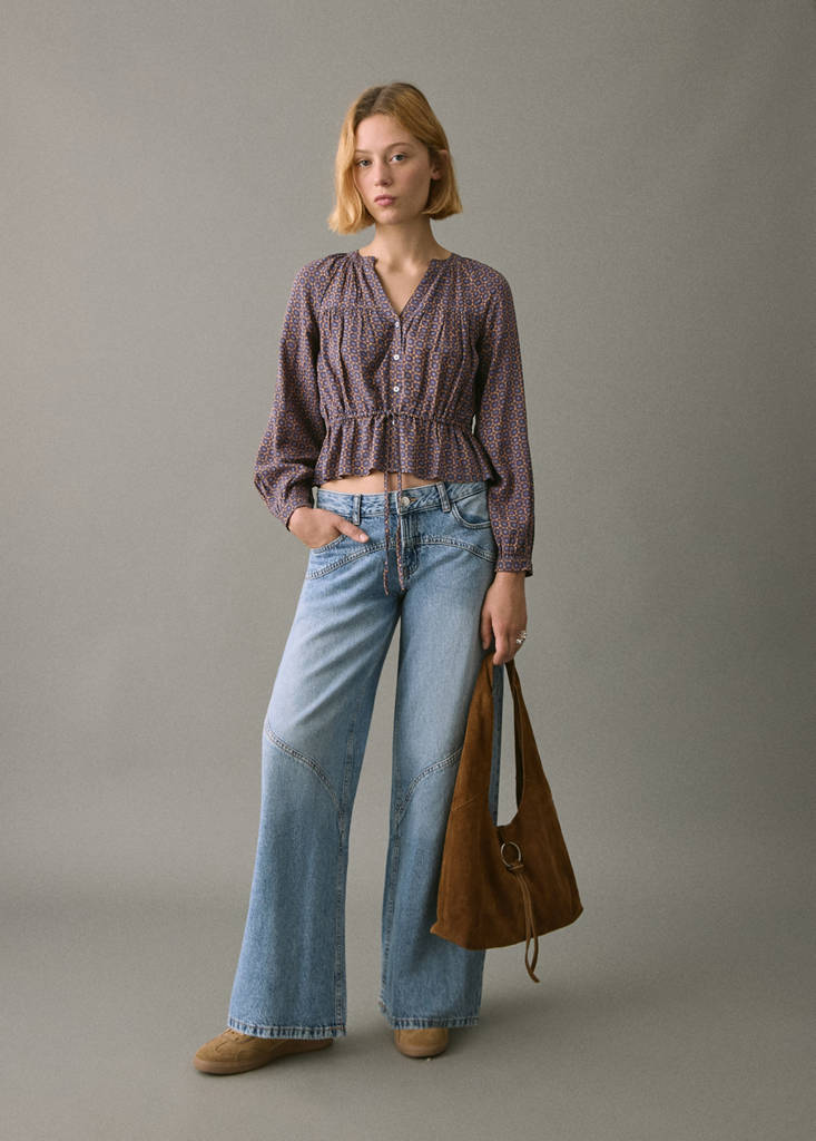 Flowy printed blouse — Dark Navy